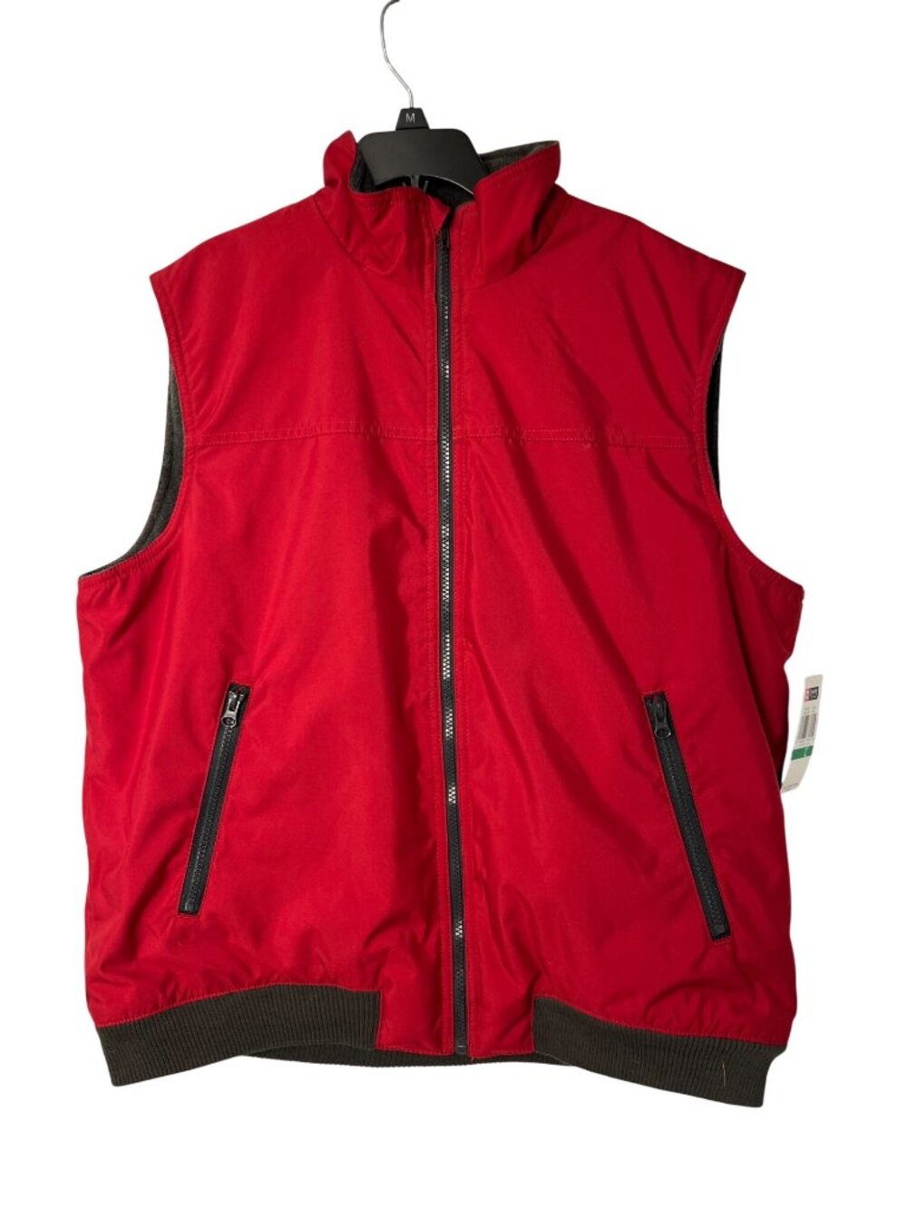 Chaps Mens L Red Charcoal Gray Fleece Lined Full Zip Vest Outdoor Golf NEW